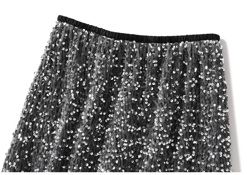 High Waisted Sequin Maxi Skirt Women Elegant Shiny Straight Skirts With Slit Summer Spring Black Long Sequin Skirt For Women