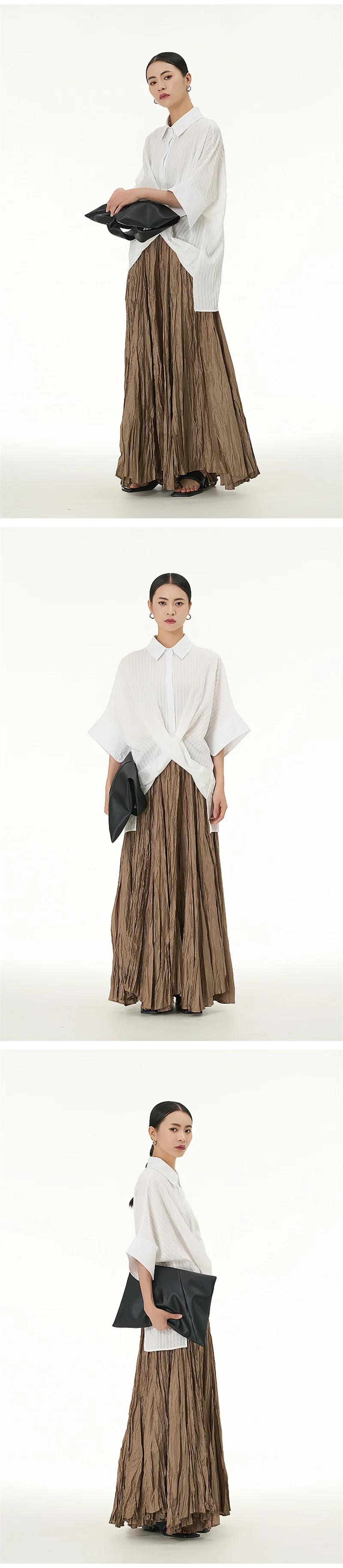 Elegant Drape Crumpled Skirts Women Summer Elastic Waist Big-Hem Long Skirts Large Size Loose Umbrella Skirts Female Streetwear