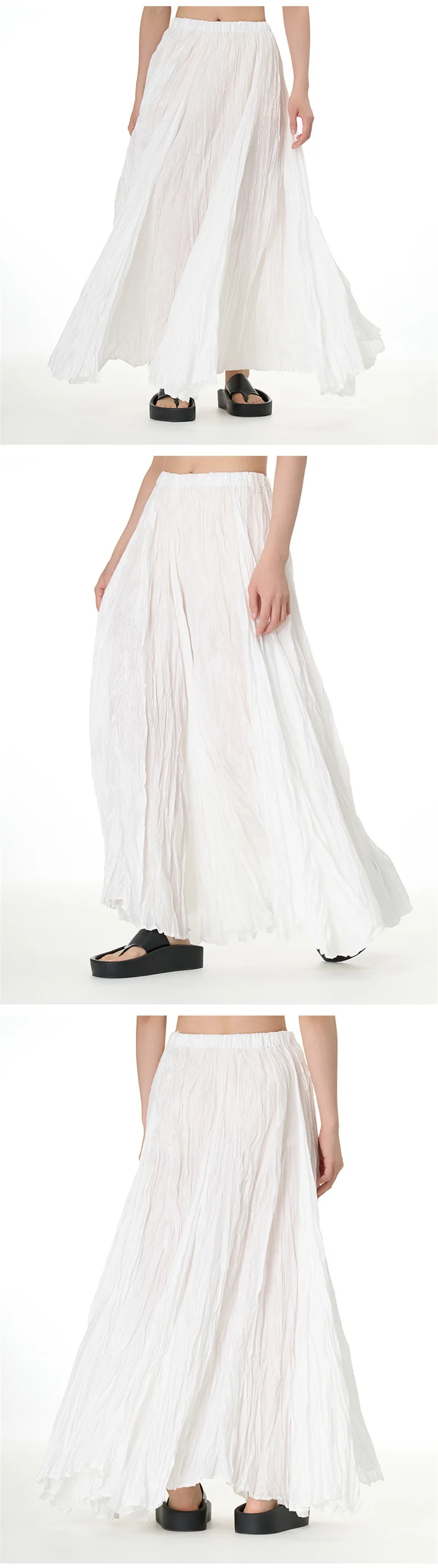 Elegant Drape Crumpled Skirts Women Summer Elastic Waist Big-Hem Long Skirts Large Size Loose Umbrella Skirts Female Streetwear