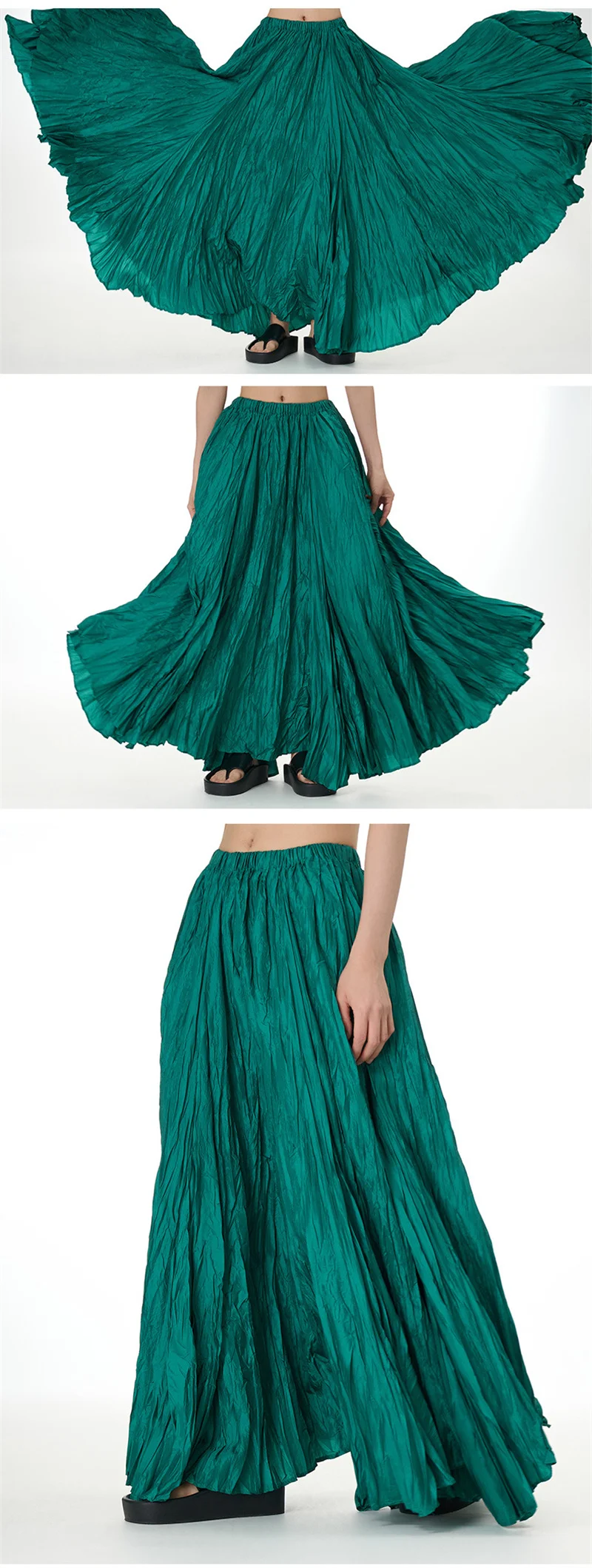 Elegant Drape Crumpled Skirts Women Summer Elastic Waist Big-Hem Long Skirts Large Size Loose Umbrella Skirts Female Streetwear