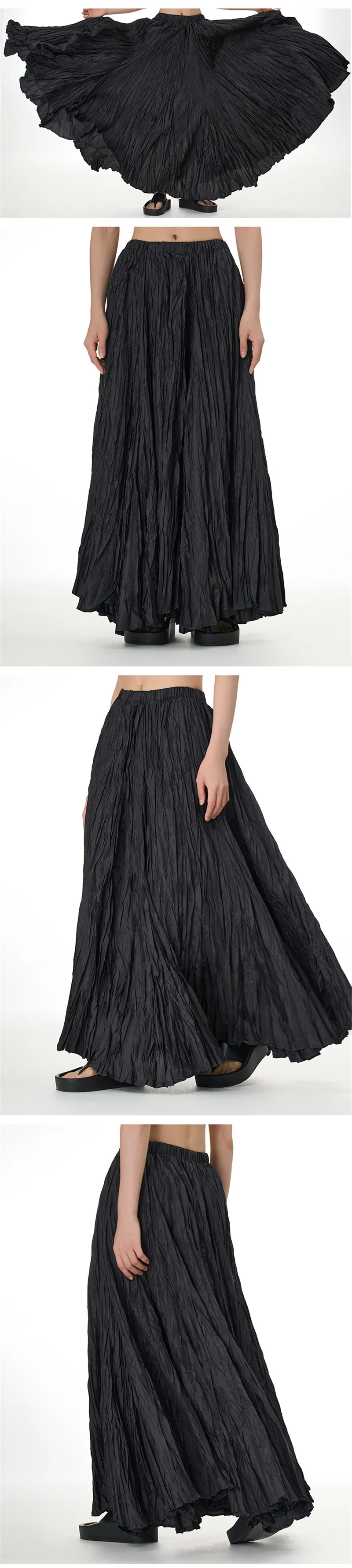 Elegant Drape Crumpled Skirts Women Summer Elastic Waist Big-Hem Long Skirts Large Size Loose Umbrella Skirts Female Streetwear