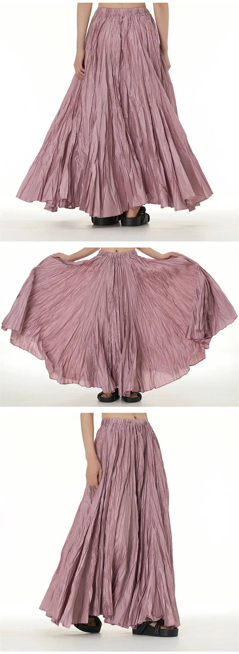 Elegant Drape Crumpled Skirts Women Summer Elastic Waist Big-Hem Long Skirts Large Size Loose Umbrella Skirts Female Streetwear