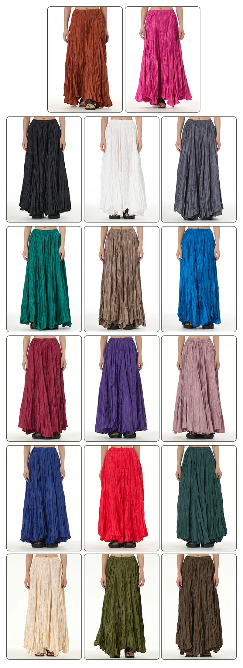 Elegant Drape Crumpled Skirts Women Summer Elastic Waist Big-Hem Long Skirts Large Size Loose Umbrella Skirts Female Streetwear