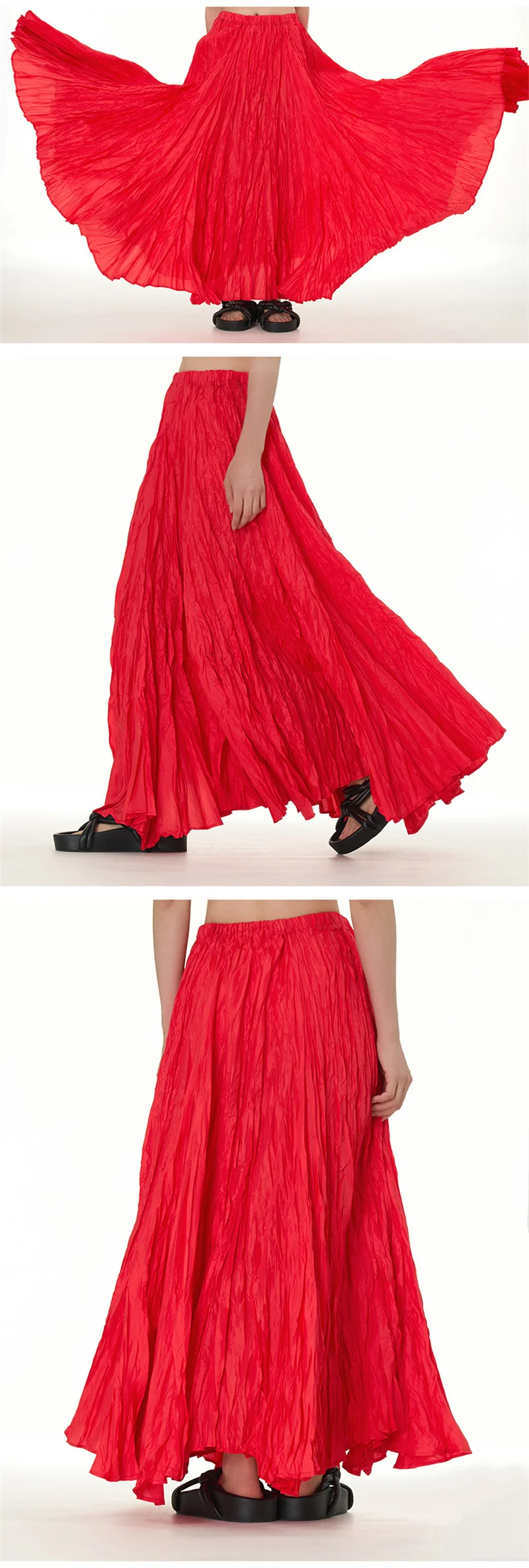 Elegant Drape Crumpled Skirts Women Summer Elastic Waist Big-Hem Long Skirts Large Size Loose Umbrella Skirts Female Streetwear