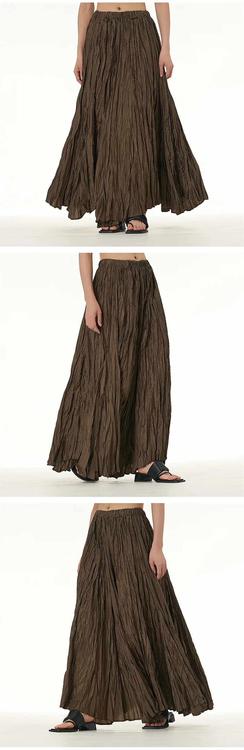 Elegant Drape Crumpled Skirts Women Summer Elastic Waist Big-Hem Long Skirts Large Size Loose Umbrella Skirts Female Streetwear