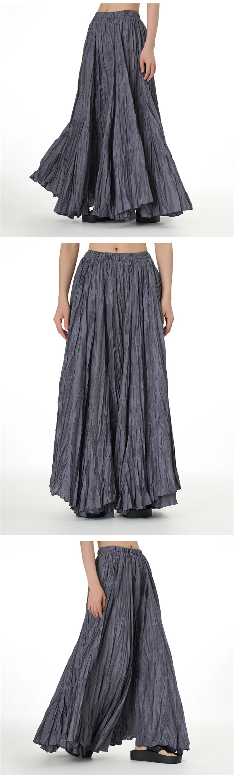 Elegant Drape Crumpled Skirts Women Summer Elastic Waist Big-Hem Long Skirts Large Size Loose Umbrella Skirts Female Streetwear
