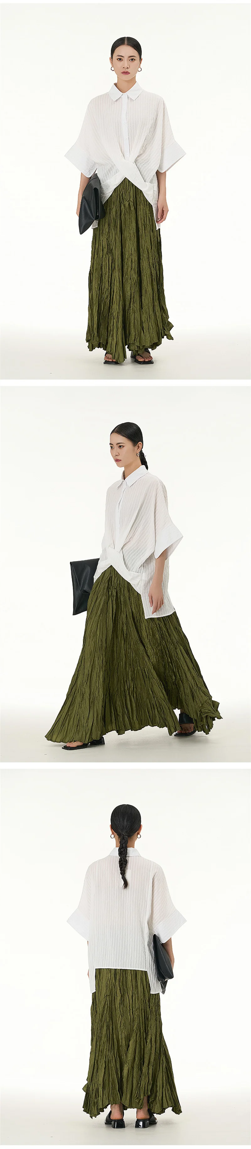 Elegant Drape Crumpled Skirts Women Summer Elastic Waist Big-Hem Long Skirts Large Size Loose Umbrella Skirts Female Streetwear