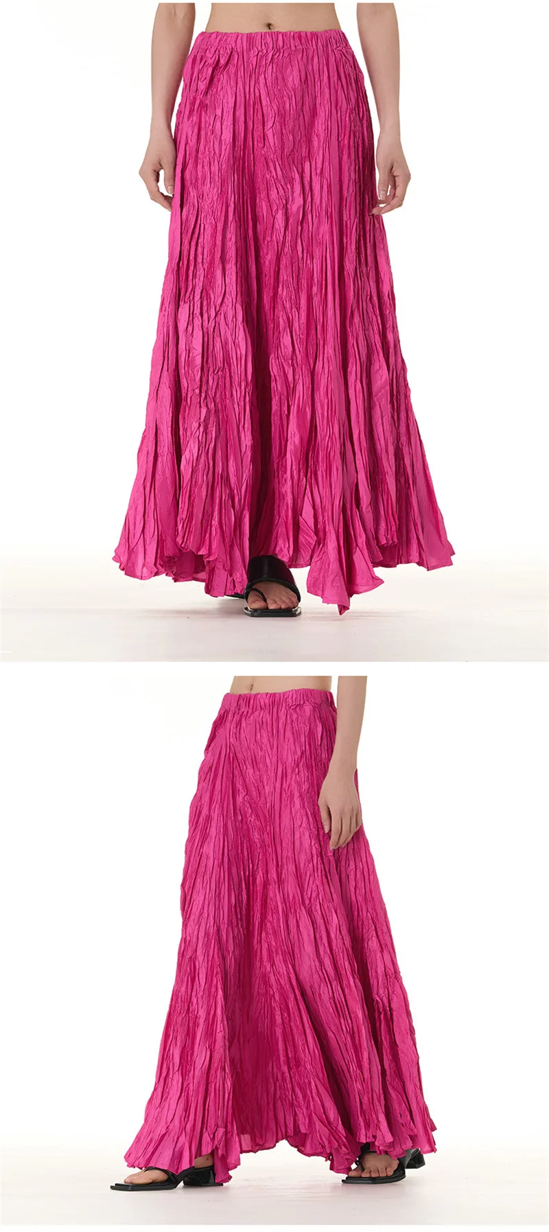 Elegant Drape Crumpled Skirts Women Summer Elastic Waist Big-Hem Long Skirts Large Size Loose Umbrella Skirts Female Streetwear