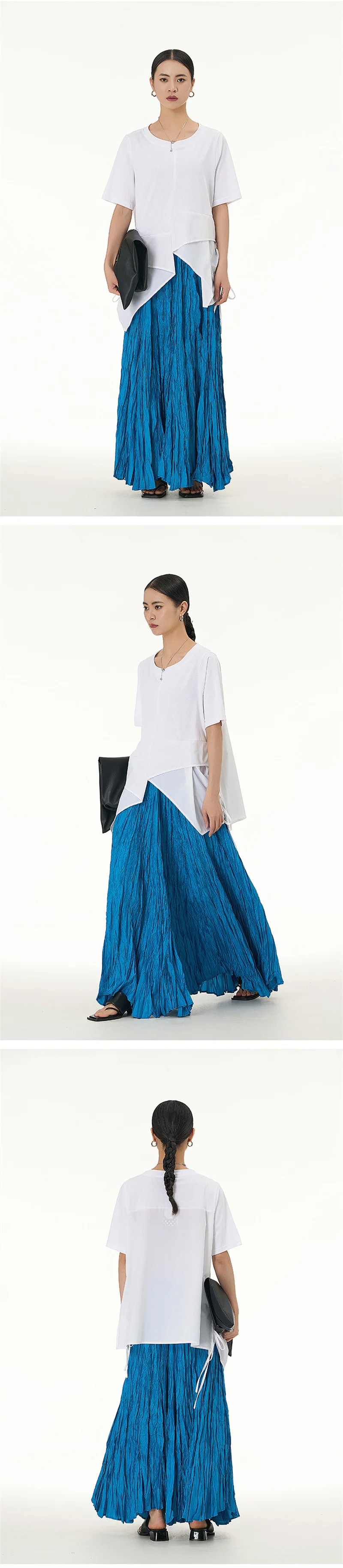 Elegant Drape Crumpled Skirts Women Summer Elastic Waist Big-Hem Long Skirts Large Size Loose Umbrella Skirts Female Streetwear