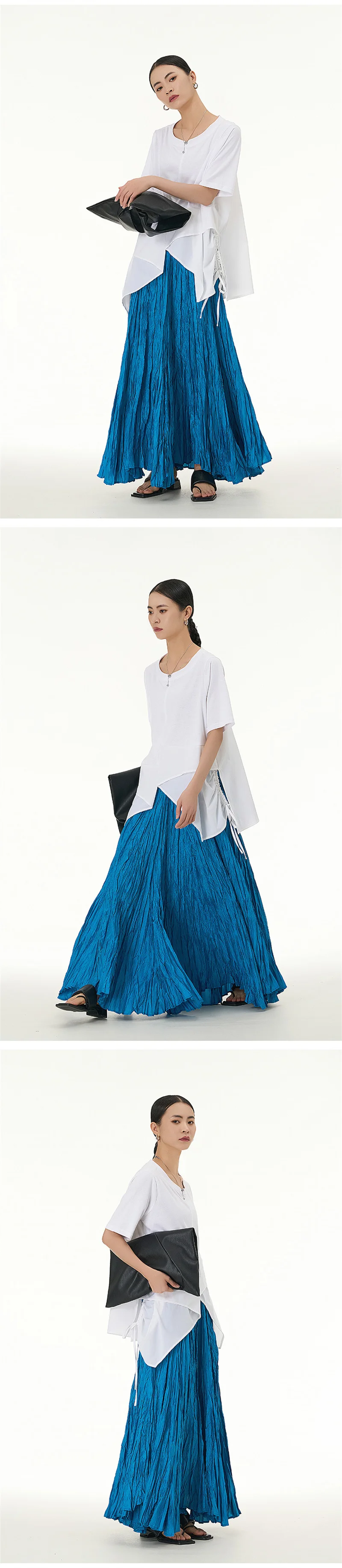 Elegant Drape Crumpled Skirts Women Summer Elastic Waist Big-Hem Long Skirts Large Size Loose Umbrella Skirts Female Streetwear