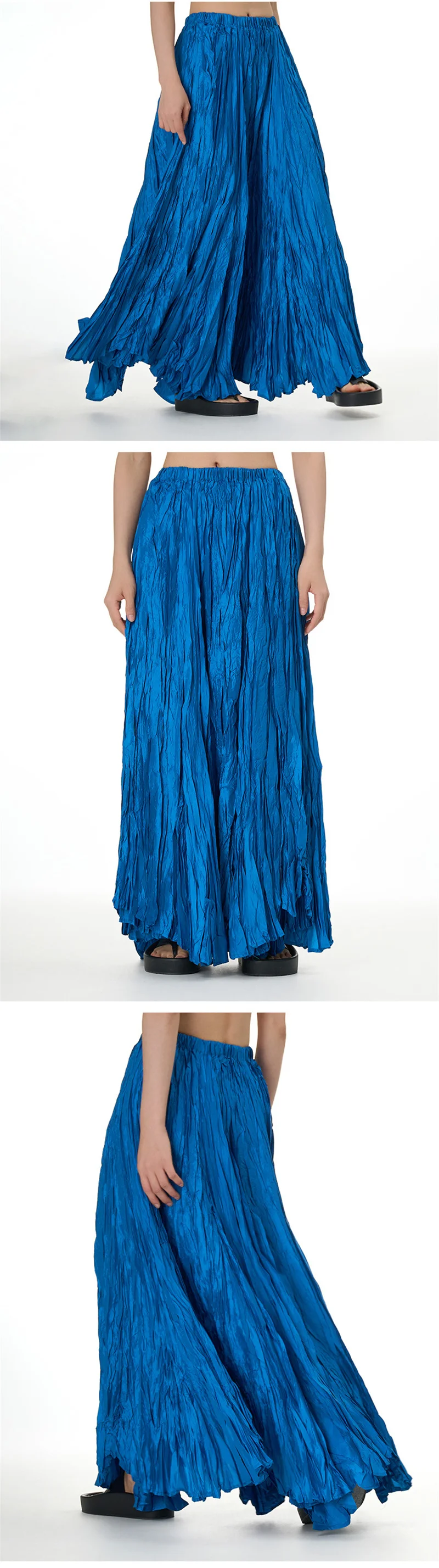 Elegant Drape Crumpled Skirts Women Summer Elastic Waist Big-Hem Long Skirts Large Size Loose Umbrella Skirts Female Streetwear