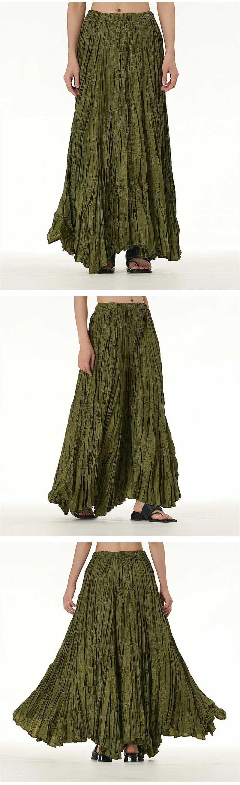 Elegant Drape Crumpled Skirts Women Summer Elastic Waist Big-Hem Long Skirts Large Size Loose Umbrella Skirts Female Streetwear