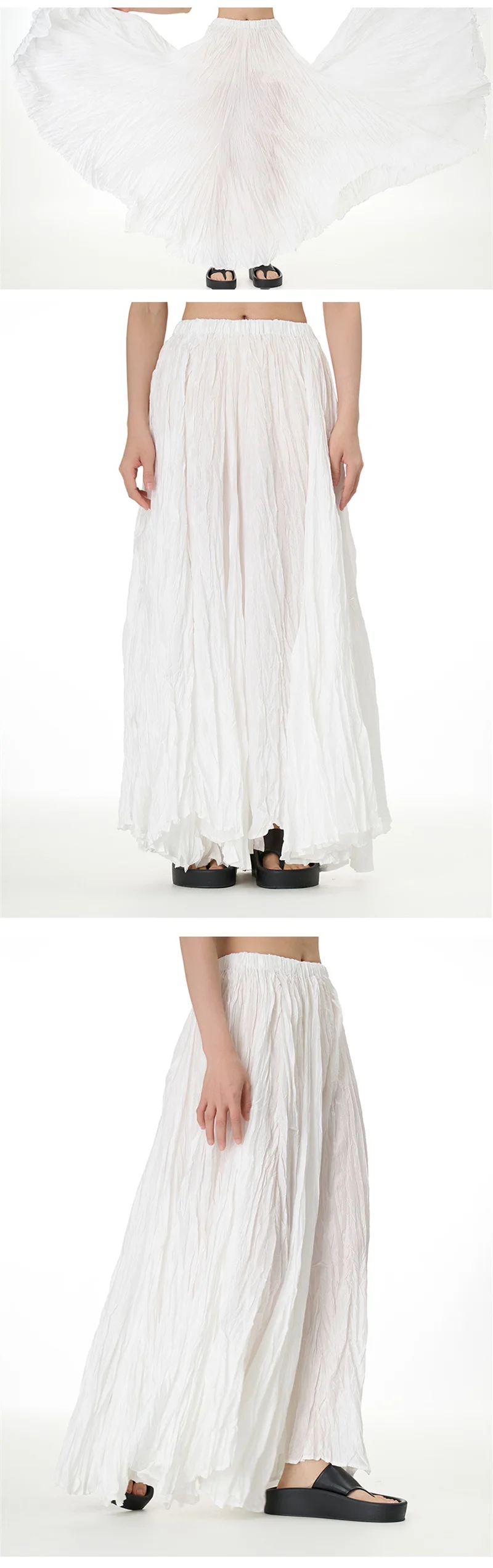 Elegant Drape Crumpled Skirts Women Summer Elastic Waist Big-Hem Long Skirts Large Size Loose Umbrella Skirts Female Streetwear