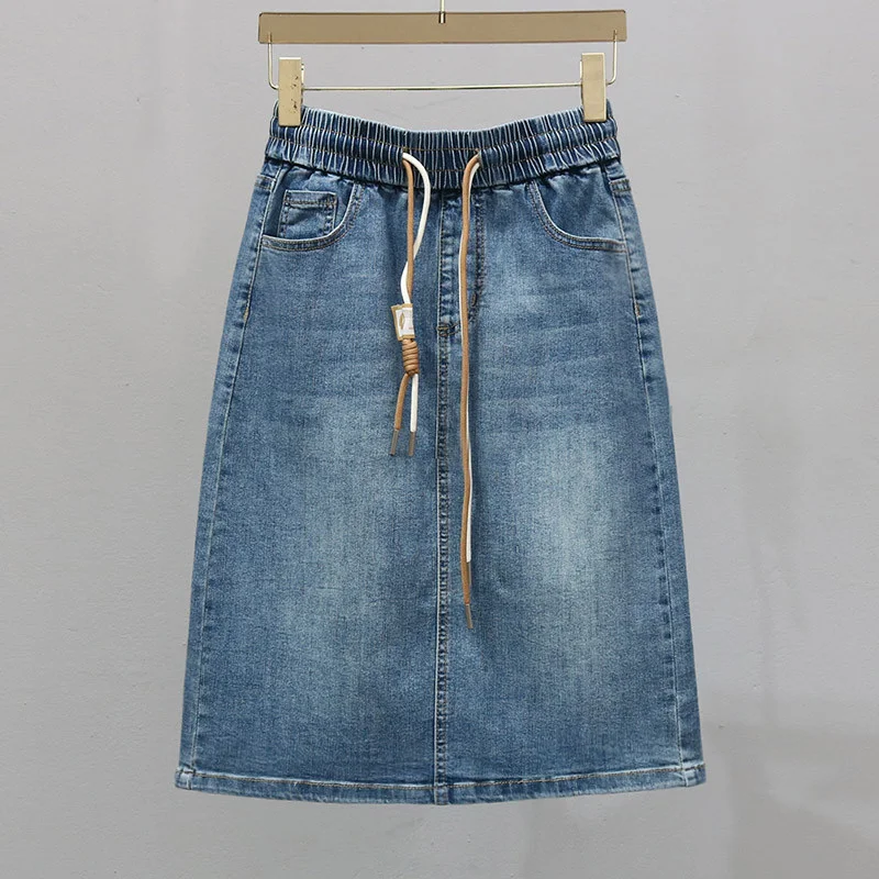 Korean Lady Large Size 5XL Denim Maxi Skirt Spring Summer Women Lace Up Jeans Long Skirts Femme In Half Body Cowboy A-line Skirt