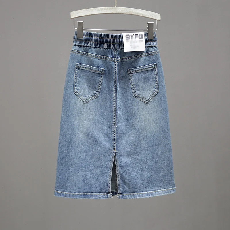 Korean Lady Large Size 5XL Denim Maxi Skirt Spring Summer Women Lace Up Jeans Long Skirts Femme In Half Body Cowboy A-line Skirt