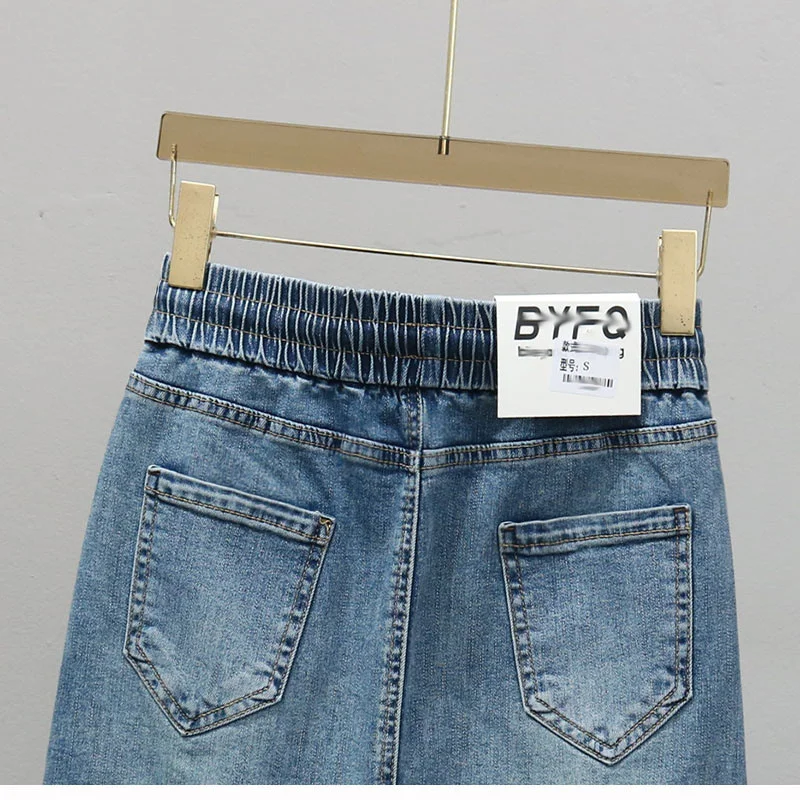 Korean Lady Large Size 5XL Denim Maxi Skirt Spring Summer Women Lace Up Jeans Long Skirts Femme In Half Body Cowboy A-line Skirt