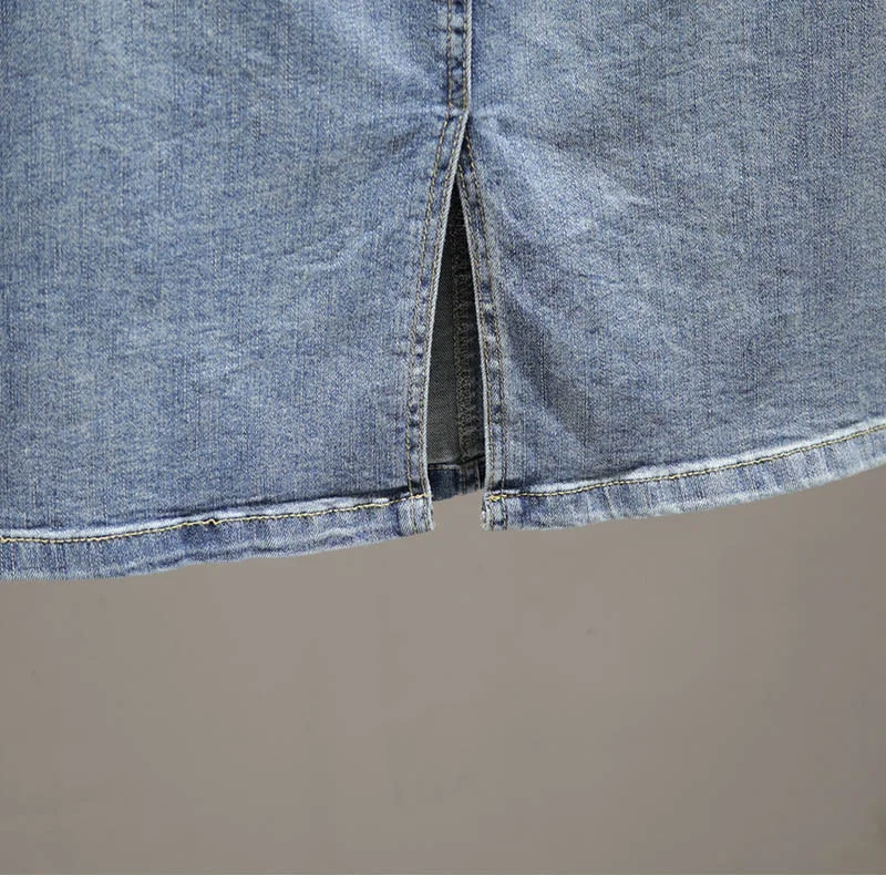 Korean Lady Large Size 5XL Denim Maxi Skirt Spring Summer Women Lace Up Jeans Long Skirts Femme In Half Body Cowboy A-line Skirt