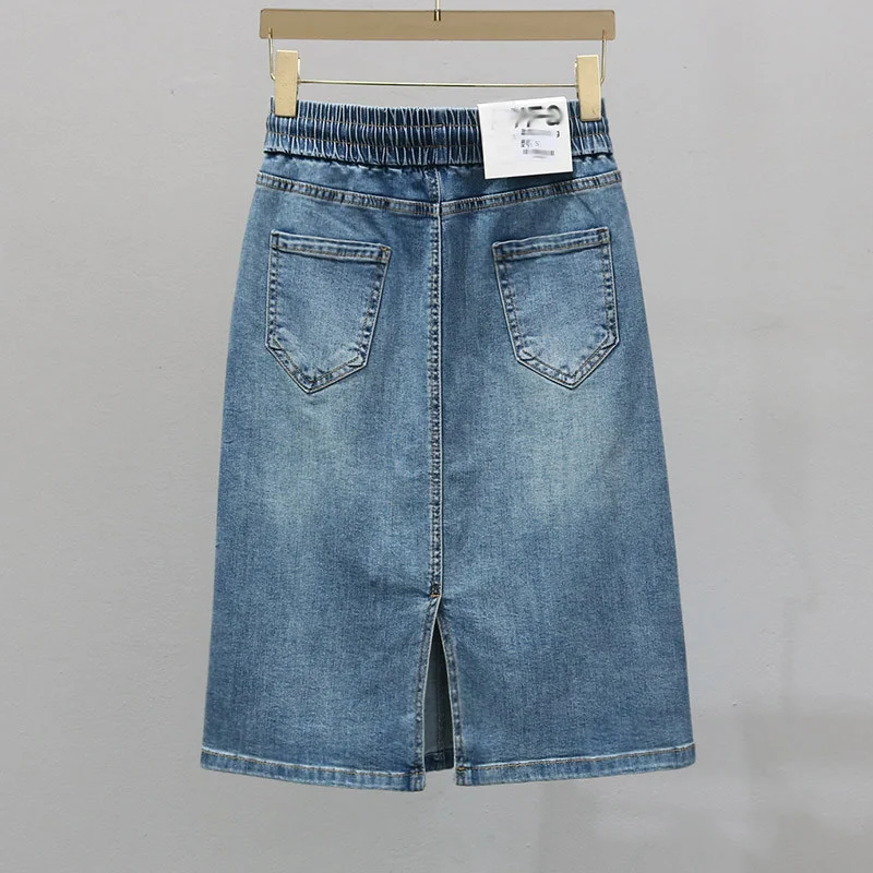 Korean Lady Large Size 5XL Denim Maxi Skirt Spring Summer Women Lace Up Jeans Long Skirts Femme In Half Body Cowboy A-line Skirt