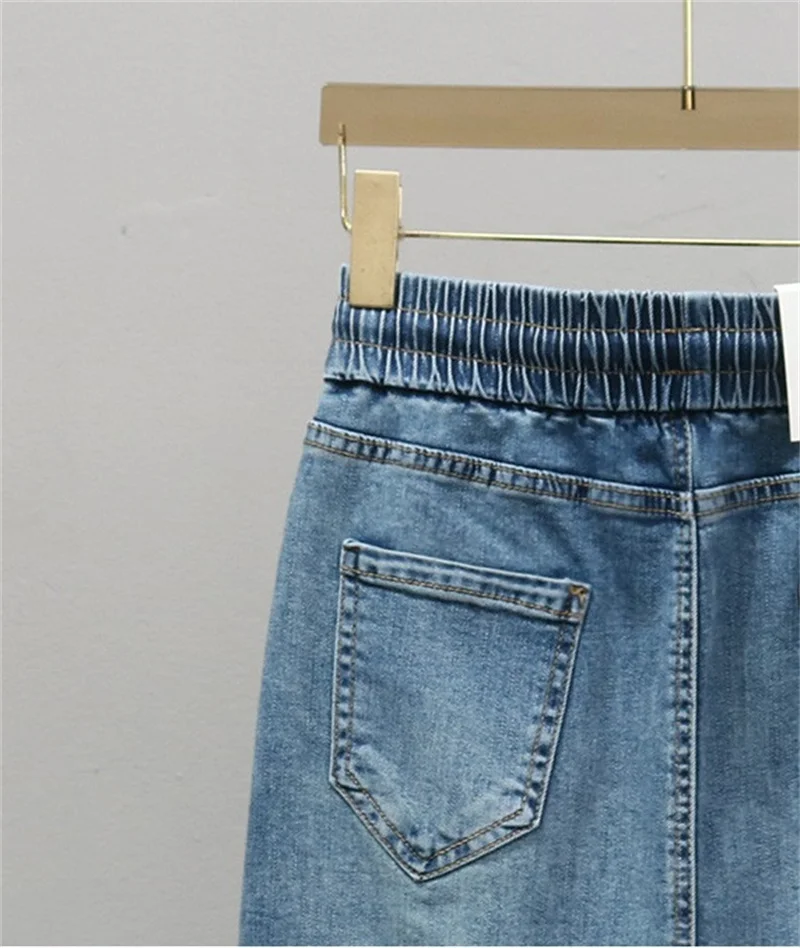 Korean Lady Large Size 5XL Denim Maxi Skirt Spring Summer Women Lace Up Jeans Long Skirts Femme In Half Body Cowboy A-line Skirt