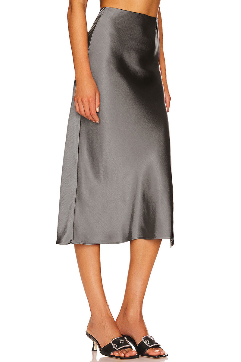 High End Acetate Fiber Satin Skirts Women Elegant Elastic Waist Side Split Midi Skirt Woman Fashion Party A-Line Bodycon Skirts