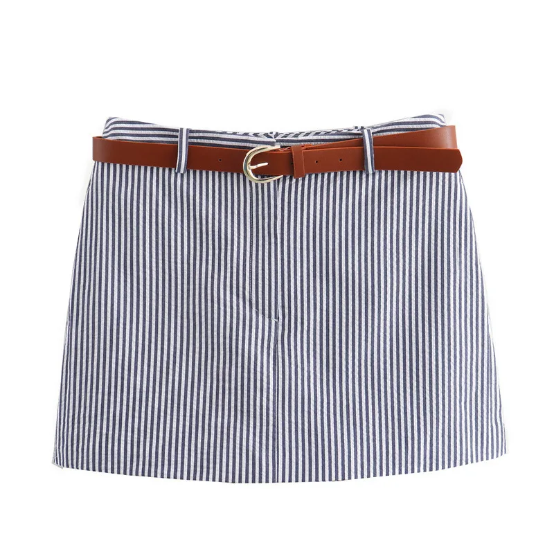 Women Casual Striped Skirts With Belted 2026 Summer Female High Waist A-Line Skirts Elegant Streetwear Lady Chic Shorts Skirts