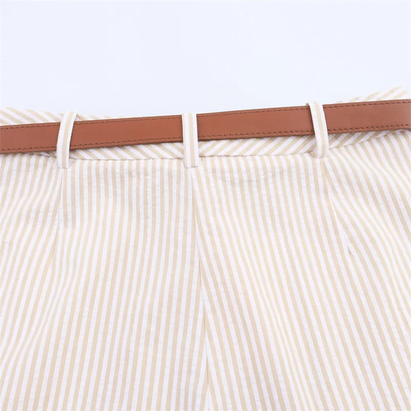 Women Casual Striped Skirts With Belted 2026 Summer Female High Waist A-Line Skirts Elegant Streetwear Lady Chic Shorts Skirts