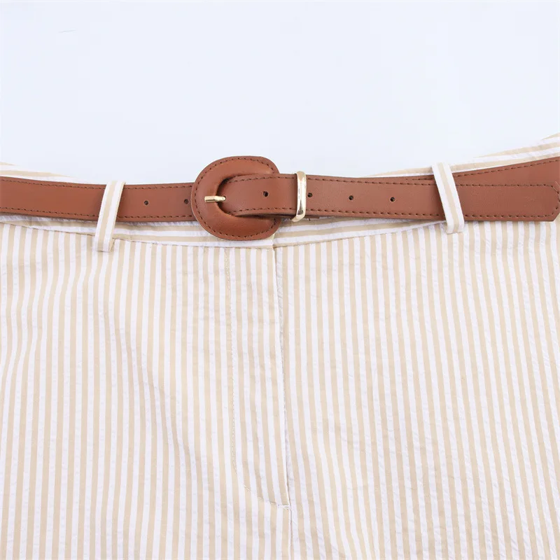 Women Casual Striped Skirts With Belted 2026 Summer Female High Waist A-Line Skirts Elegant Streetwear Lady Chic Shorts Skirts