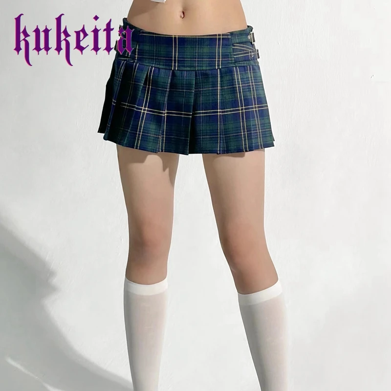 Y2K Cute Sexy Micro Skirt Harajuku Red Green Blue Plaid Pleated Mini Skirt Female Summer Low Waist Preppy Style Shorts Skirt