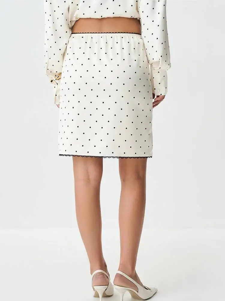 Fantoye Patchwork Print Polka Dot Lace Women Skirt White High Waist Casual Y2k Skirt Female Autumn Slim Elegant Streetwear 2026