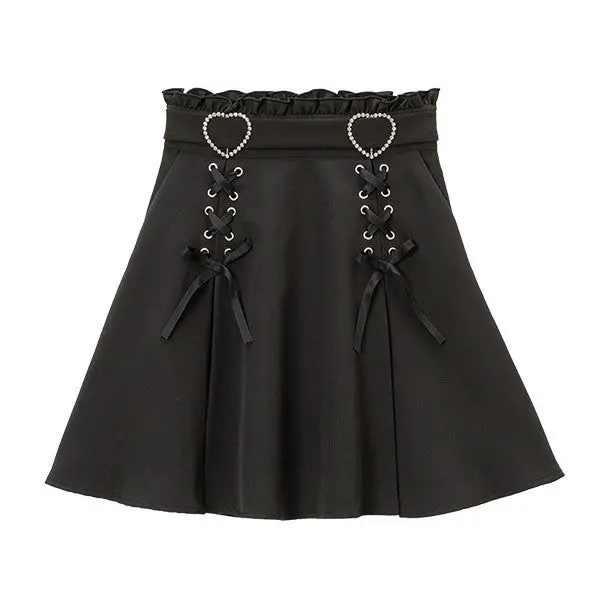 2026 Y2k Aesthetic Harajuku Style Skirt Sweet Girl High Waist Mini Bandage Lolita Skirts Womens Solid Streetwear Gothic Jk Saia