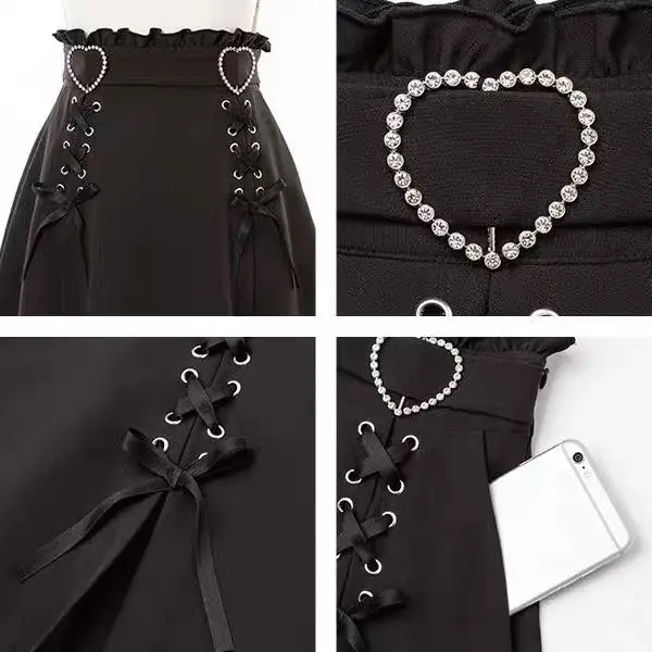 2026 Y2k Aesthetic Harajuku Style Skirt Sweet Girl High Waist Mini Bandage Lolita Skirts Womens Solid Streetwear Gothic Jk Saia