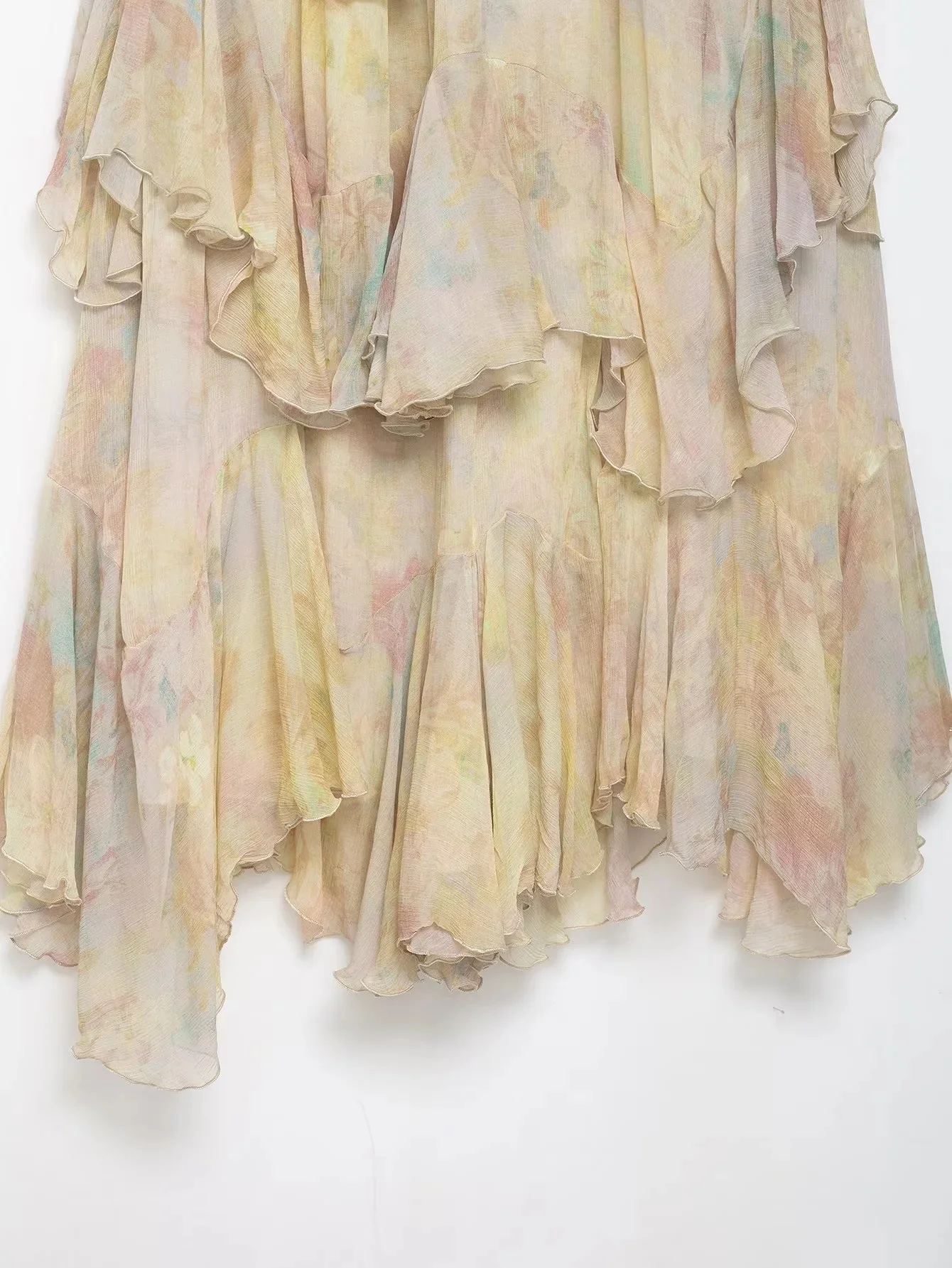 KONDALA Vintage Flower Print Long Skirts High Waist Ruffles Chiffon Skirts Fashion 2025 Autumn Boho Holiday Party Skirts