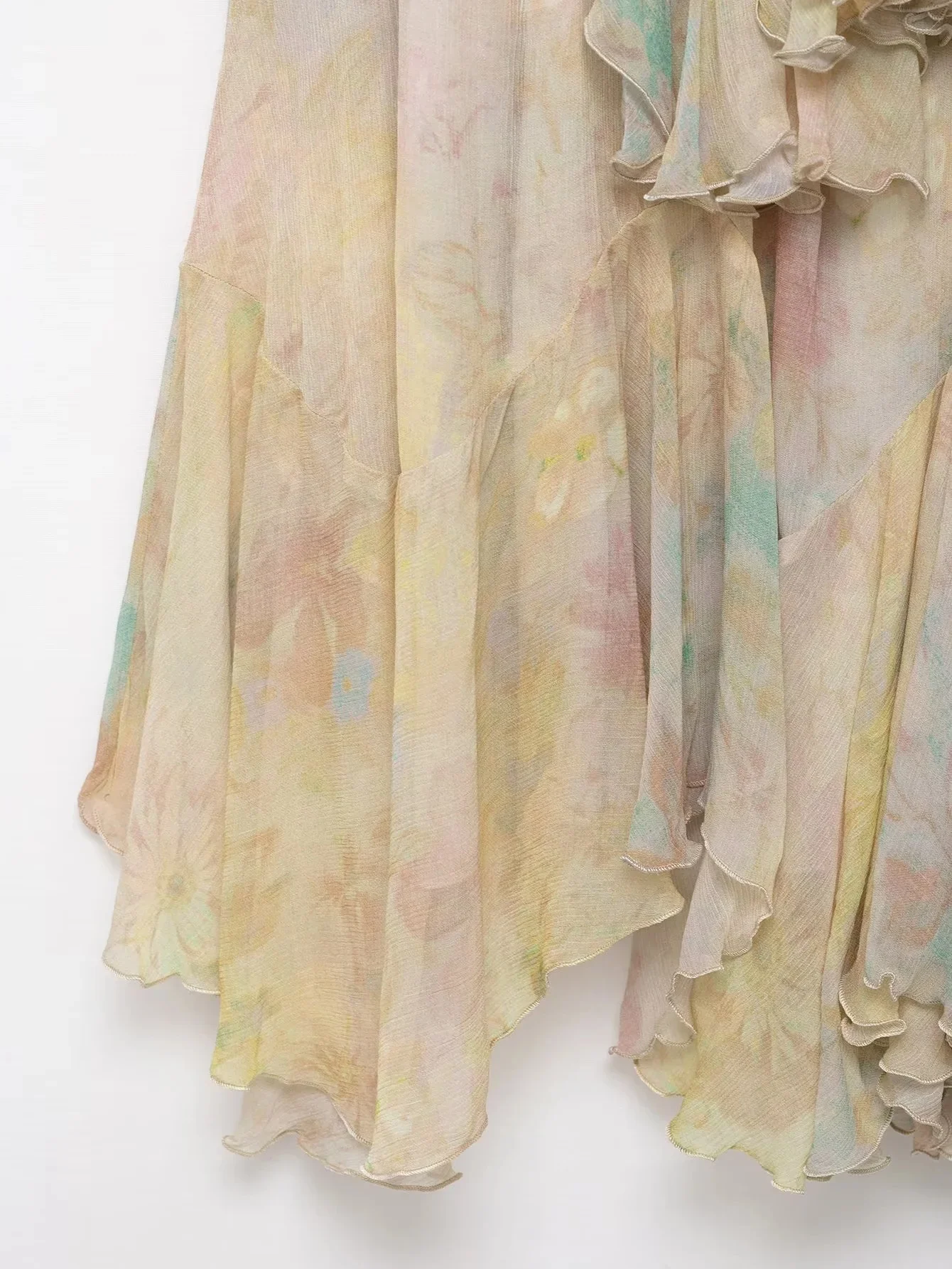 KONDALA Vintage Flower Print Long Skirts High Waist Ruffles Chiffon Skirts Fashion 2025 Autumn Boho Holiday Party Skirts