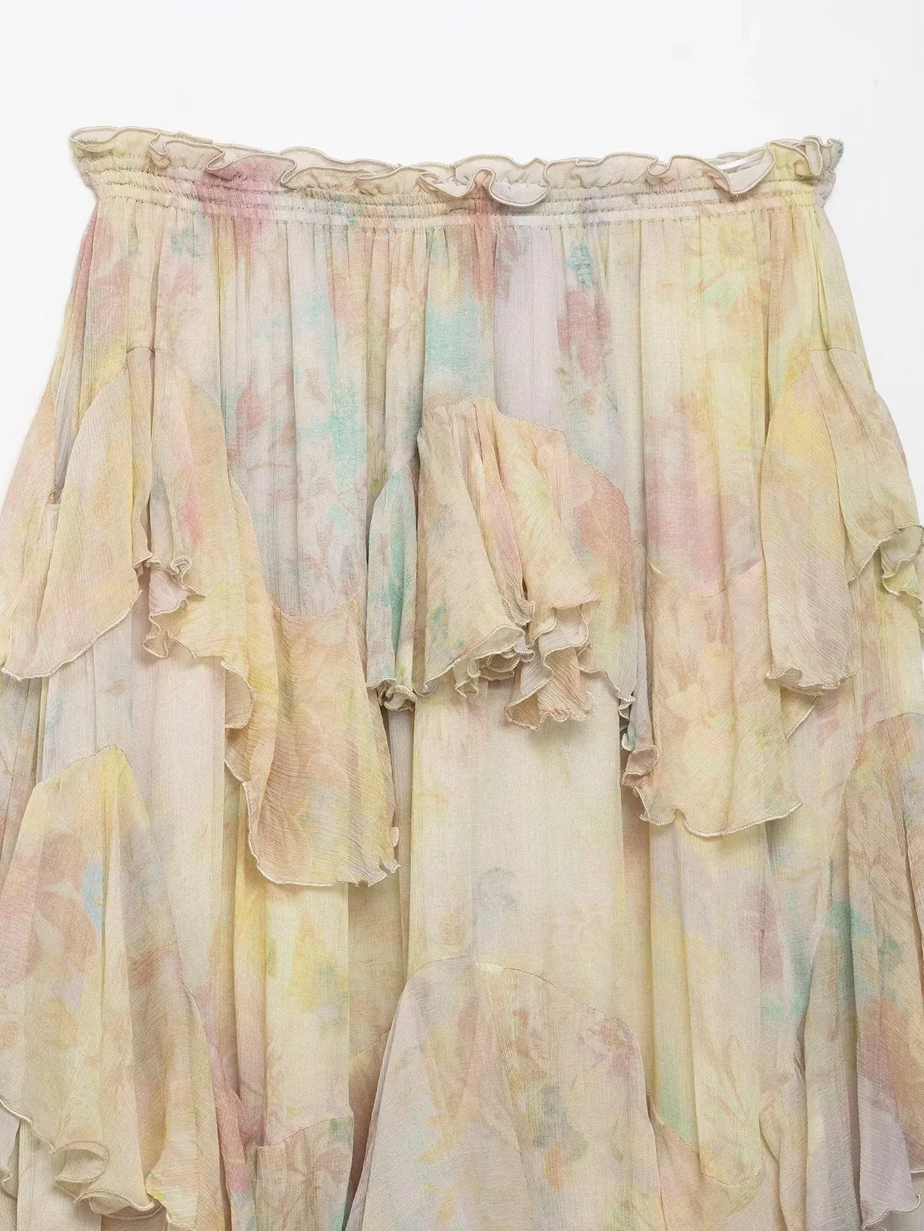 KONDALA Vintage Flower Print Long Skirts High Waist Ruffles Chiffon Skirts Fashion 2025 Autumn Boho Holiday Party Skirts