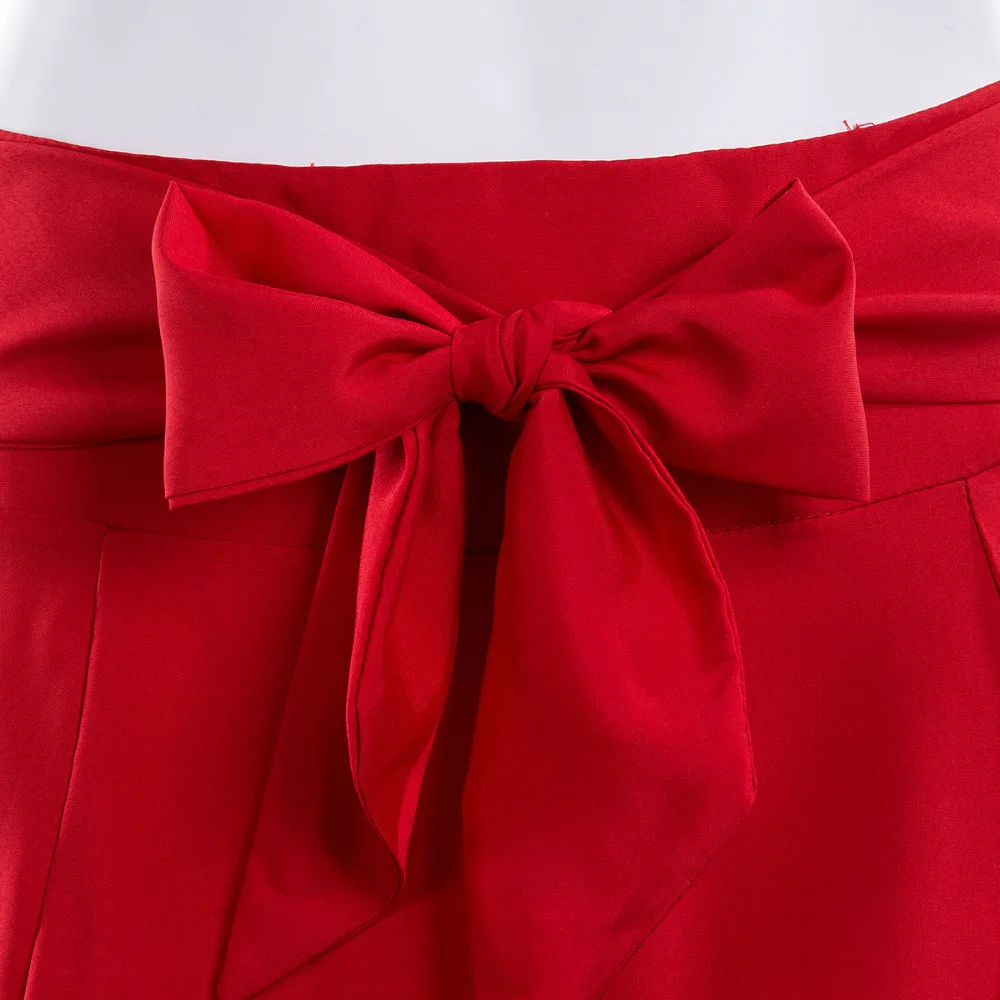 Fashion Women's Ladies Solid Color Bandage Pleated Cocktail Party High Waist  Summer A Line Skirts With Pocket