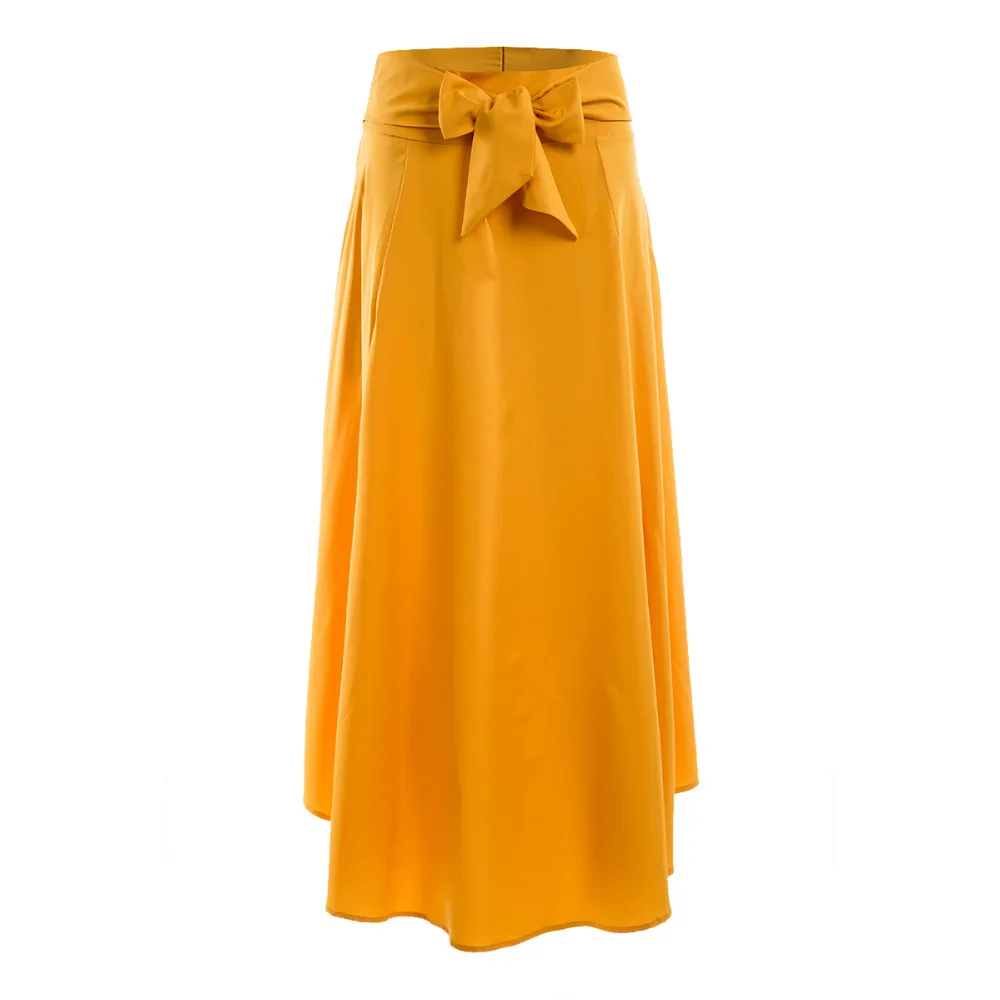 Fashion Women's Ladies Solid Color Bandage Pleated Cocktail Party High Waist  Summer A Line Skirts With Pocket