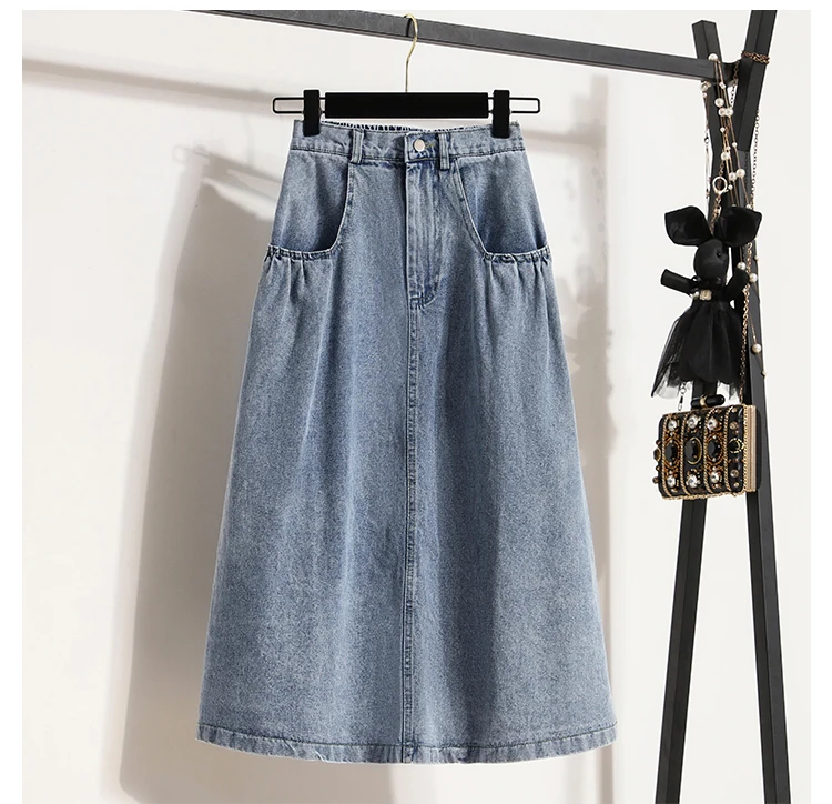 High Waist Denim Long Skirt Women New Arrival 2024 Spring Vintage Style Solid Color Loose Ladies Elegant A-line Skirts B3323