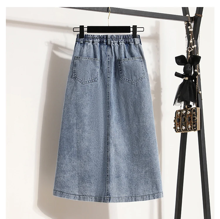 High Waist Denim Long Skirt Women New Arrival 2024 Spring Vintage Style Solid Color Loose Ladies Elegant A-line Skirts B3323