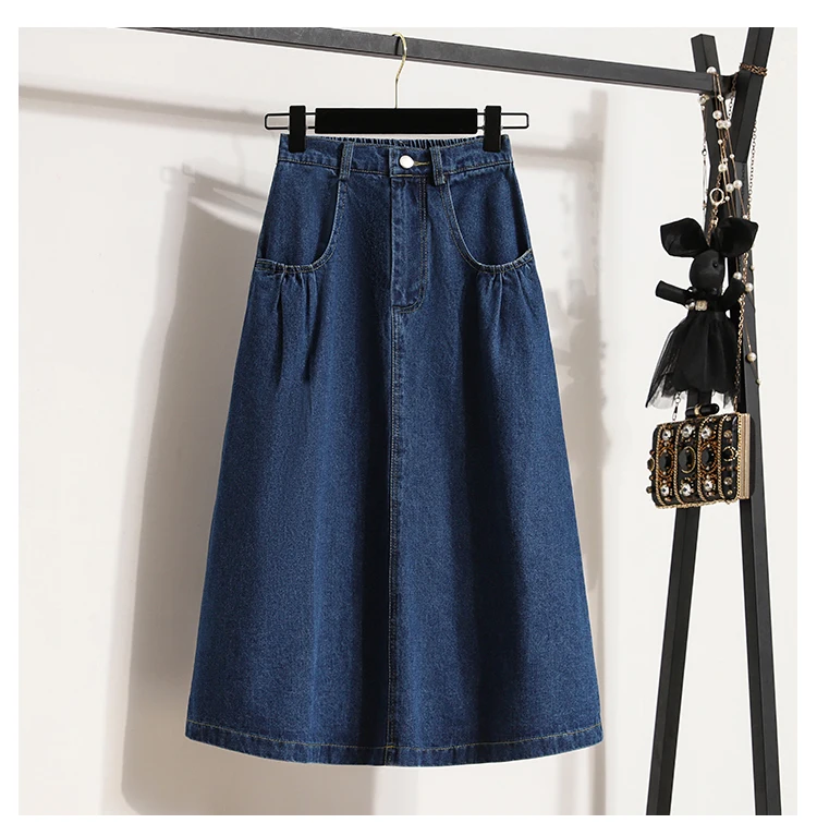 High Waist Denim Long Skirt Women New Arrival 2024 Spring Vintage Style Solid Color Loose Ladies Elegant A-line Skirts B3323