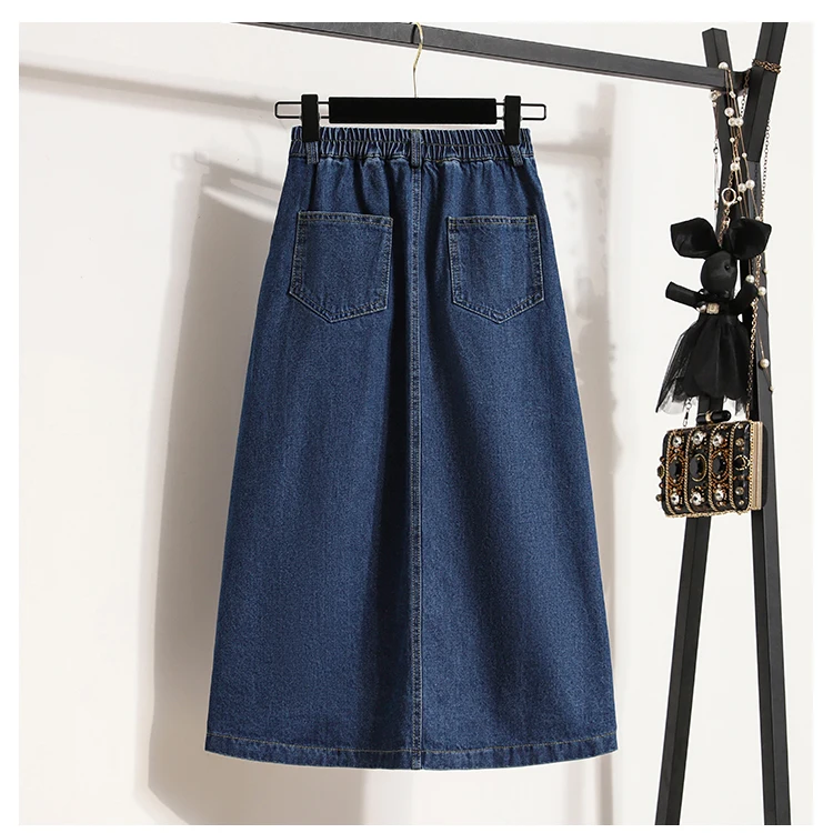 High Waist Denim Long Skirt Women New Arrival 2024 Spring Vintage Style Solid Color Loose Ladies Elegant A-line Skirts B3323