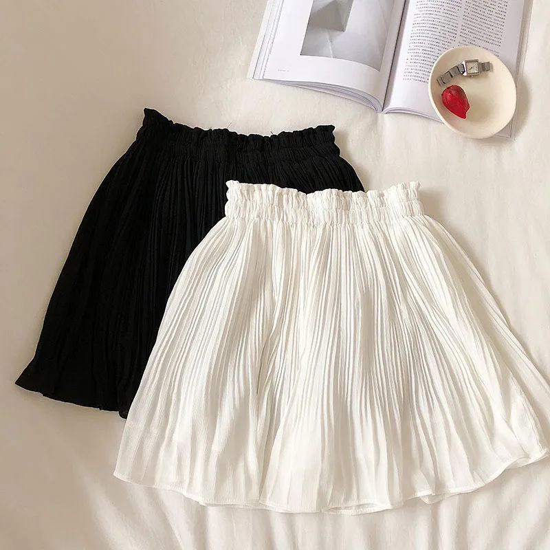 Small Fresh Pure Color Chiffon Short Skirt 2024 Spring and Summer New High-waisted Slimming Pleated Anti-slip Skirt