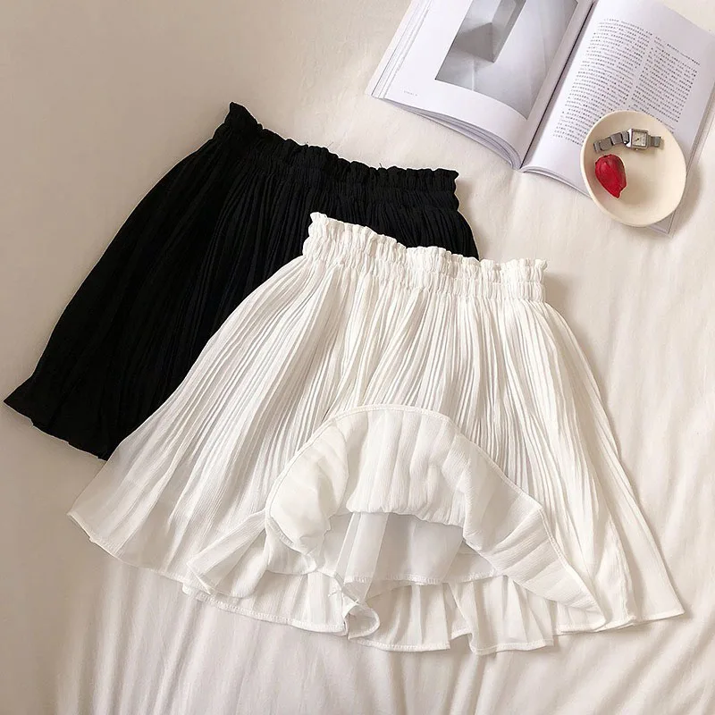 Small Fresh Pure Color Chiffon Short Skirt 2024 Spring and Summer New High-waisted Slimming Pleated Anti-slip Skirt
