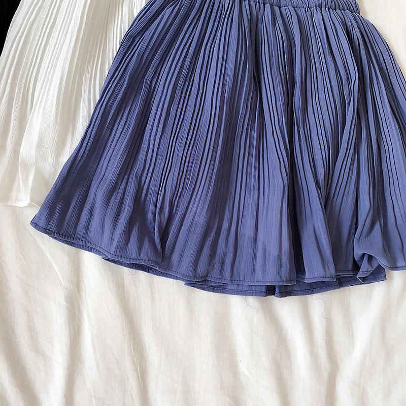 Small Fresh Pure Color Chiffon Short Skirt 2024 Spring and Summer New High-waisted Slimming Pleated Anti-slip Skirt