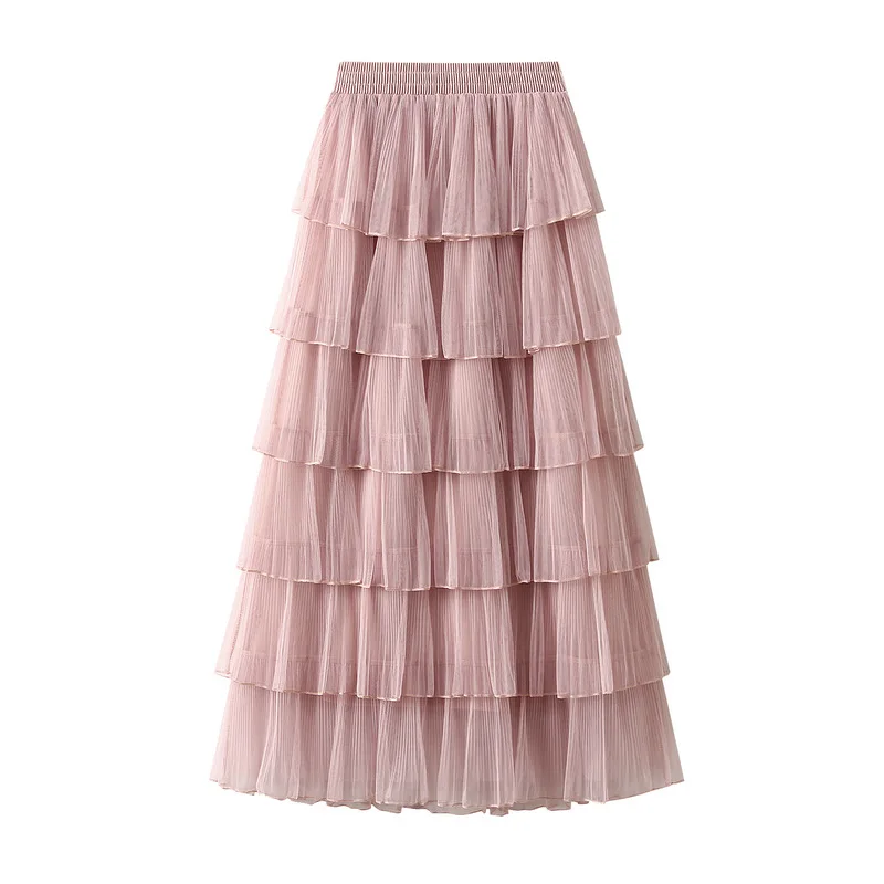 Women's Mid Length Mesh Skirt, Layered Cake Skirt, Fluffy Skirt, Super Fairy, Spring, Korean Version, Purchase Korean Version
