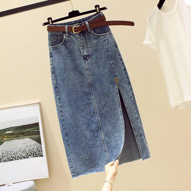 High waisted Denim Skirt Women Casual wear Spring/summer 2026 New Slim Split Buttocks wrapped A-line Skirts Female