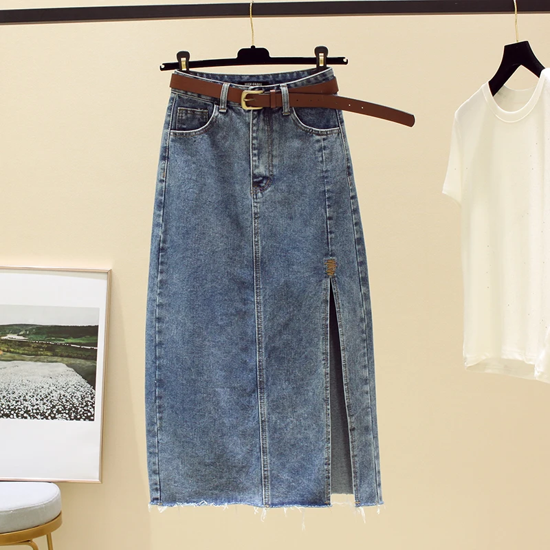 High waisted Denim Skirt Women Casual wear Spring/summer 2026 New Slim Split Buttocks wrapped A-line Skirts Female