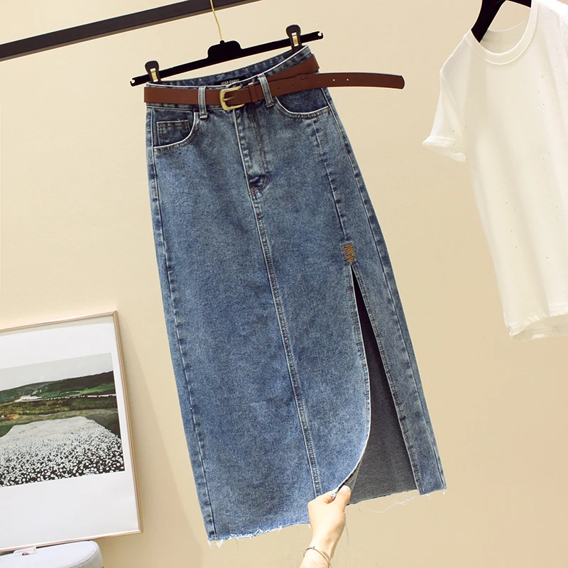 High waisted Denim Skirt Women Casual wear Spring/summer 2026 New Slim Split Buttocks wrapped A-line Skirts Female