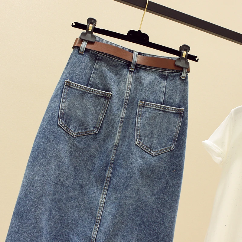 High waisted Denim Skirt Women Casual wear Spring/summer 2026 New Slim Split Buttocks wrapped A-line Skirts Female