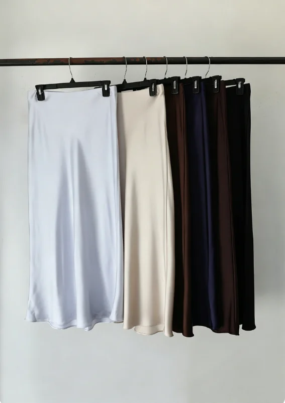 French Vintage Women's Satin Skirt Elegant Luxury New Fashion Slim Fit Office Ladies Mermaid Skirts Casual A-Line Long Skirt