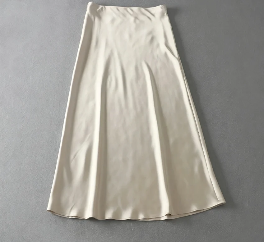 French Vintage Women's Satin Skirt Elegant Luxury New Fashion Slim Fit Office Ladies Mermaid Skirts Casual A-Line Long Skirt